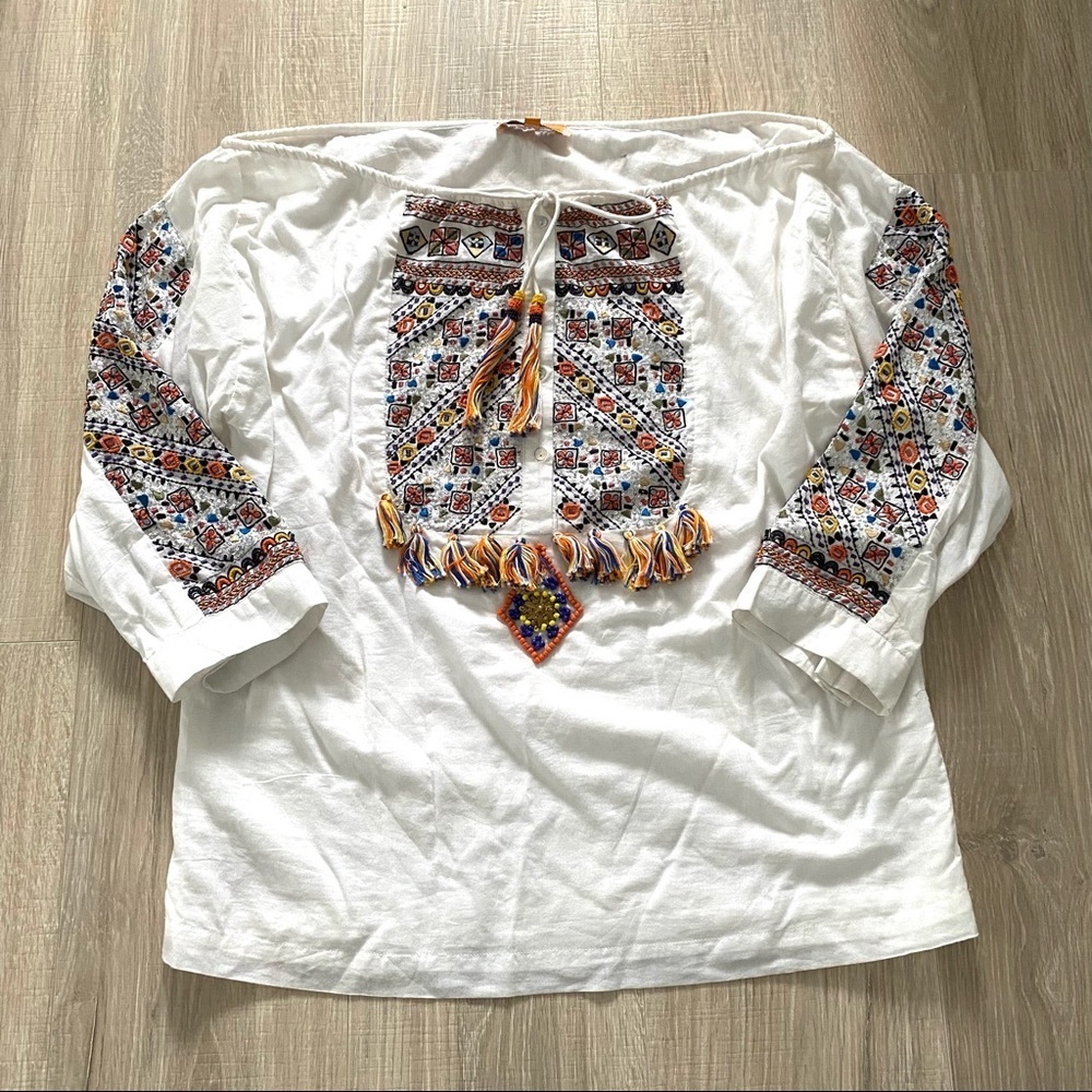 Roberta Freymann Off the Shoulder Embroidered Blouse Sz S